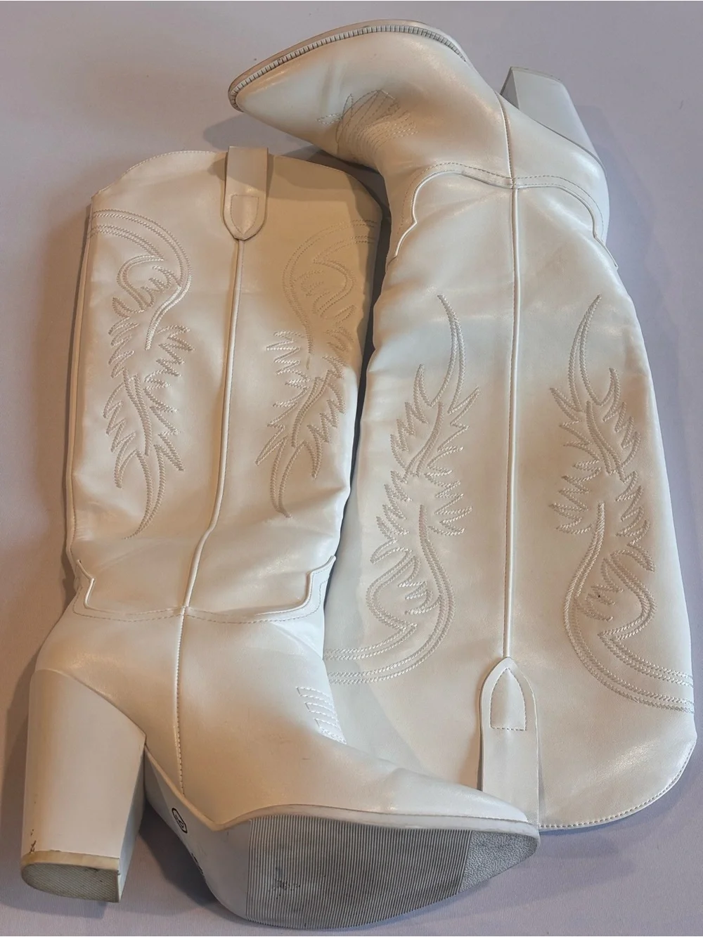 ISNOM Nordstrom White Over-the-Knee Western Block Heel Cowgirl Boot Size 9